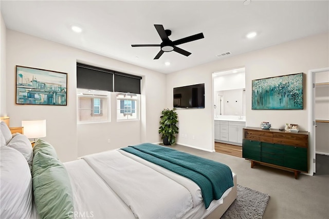 40497 Melrose Dr, Temecula, CA 92591 - bedroom featuring recessed lighting, connected bathroom, and a ceiling fan