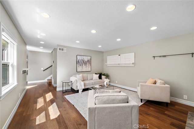 7543 E Twinleaf Trl, Orange, CA 92869 - living area with wood finished floors, stairs, and recessed lighting