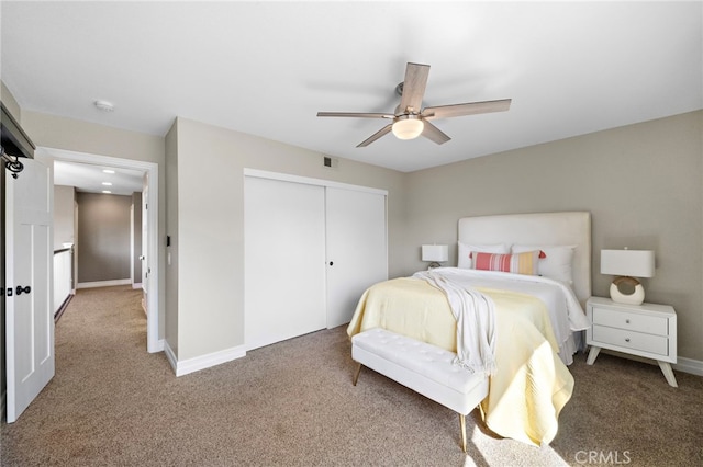 7543 E Twinleaf Trl, Orange, CA 92869 - bedroom with carpet flooring, a closet, and a ceiling fan