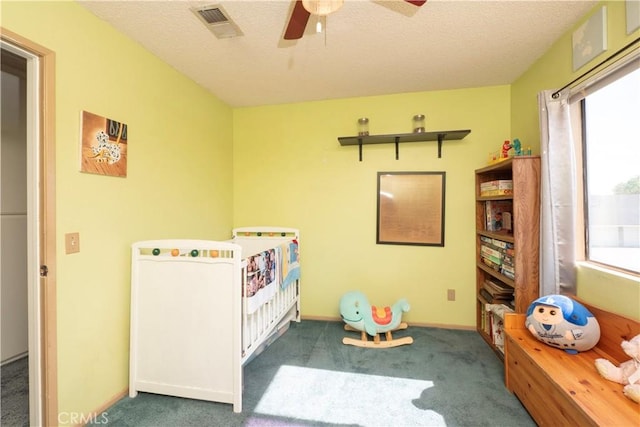 12356 Thistle Dr, Rancho Cucamonga, CA 91739 - bedroom featuring carpet floors, a textured ceiling, and ceiling fan