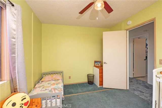 12356 Thistle Dr, Rancho Cucamonga, CA 91739 - bedroom with carpet floors, a ceiling fan, and a textured ceiling