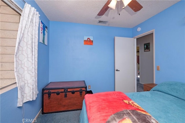 12356 Thistle Dr, Rancho Cucamonga, CA 91739 - bedroom featuring carpet flooring, a textured ceiling, and a ceiling fan