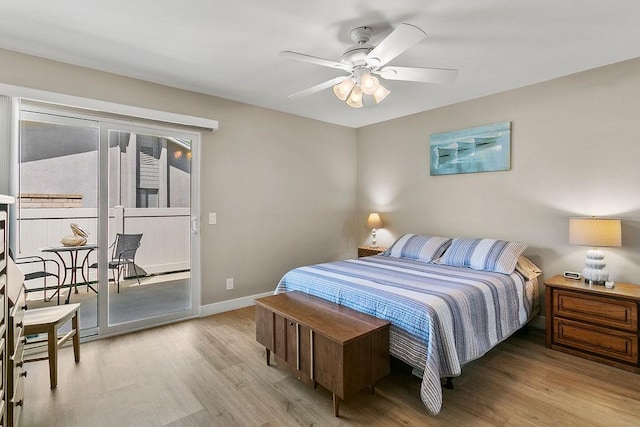 8815 Yuba Cir Unit 1102B, Huntington Beach, CA 92646 - bedroom featuring access to exterior, wood finished floors, and ceiling fan