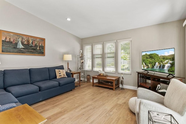 8815 Yuba Cir Unit 1102B, Huntington Beach, CA 92646 - living area featuring lofted ceiling, light wood-style floors, and recessed lighting