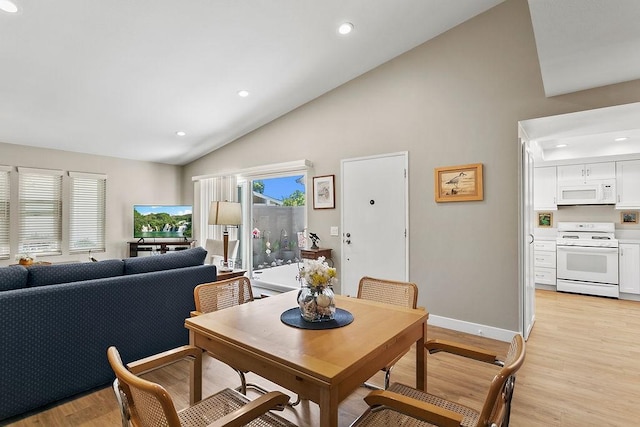 8815 Yuba Cir Unit 1102B, Huntington Beach, CA 92646 - dining space with vaulted ceiling, light wood-style flooring, and recessed lighting