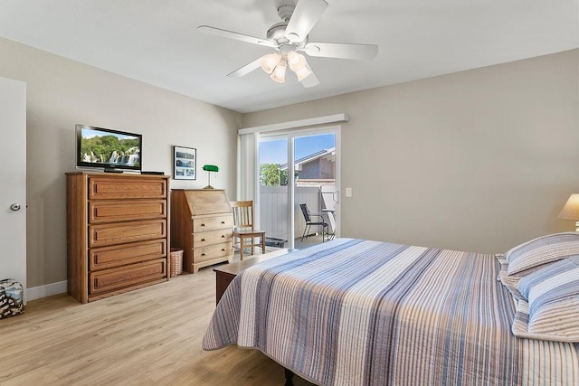 8815 Yuba Cir Unit 1102B, Huntington Beach, CA 92646 - bedroom with access to outside, light wood-style flooring, and ceiling fan