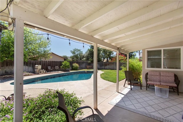 3360 Vanderbilt Ave, Turlock, CA 95382 - view of pool featuring a patio, a fenced backyard, and an outdoor hangout area