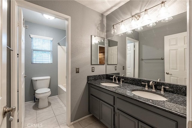35467 Meadow Park Cir, Wildomar, CA 92595 - full bathroom featuring double vanity, shower / tub combination, a textured wall, and tile patterned floors