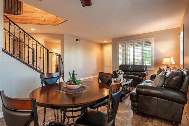 35467 Meadow Park Cir, Wildomar, CA 92595 - dining area featuring stairs and recessed lighting