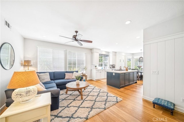 22681 Maplewood, Mission Viejo, CA 92692 - living area with ceiling fan, light wood-type flooring, and recessed lighting