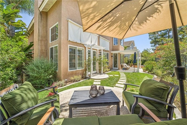 22681 Maplewood, Mission Viejo, CA 92692 - view of patio / terrace with a pergola, an outdoor living space, and french doors