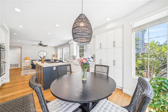 22681 Maplewood, Mission Viejo, CA 92692 - dining room with recessed lighting, a ceiling fan, and light wood-style flooring