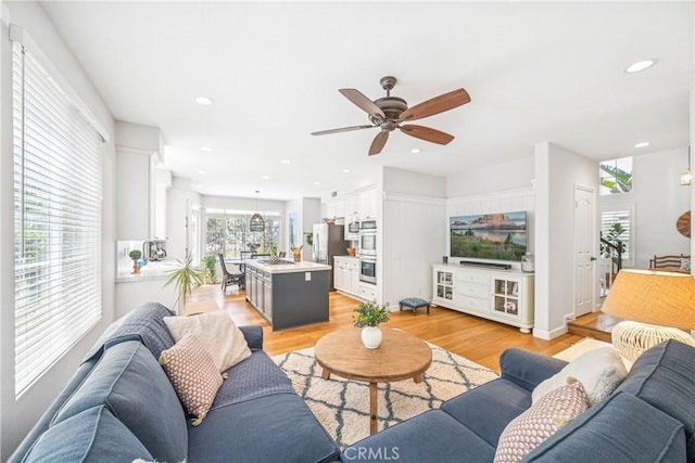 22681 Maplewood, Mission Viejo, CA 92692 - living area featuring a ceiling fan, light wood-style flooring, and recessed lighting
