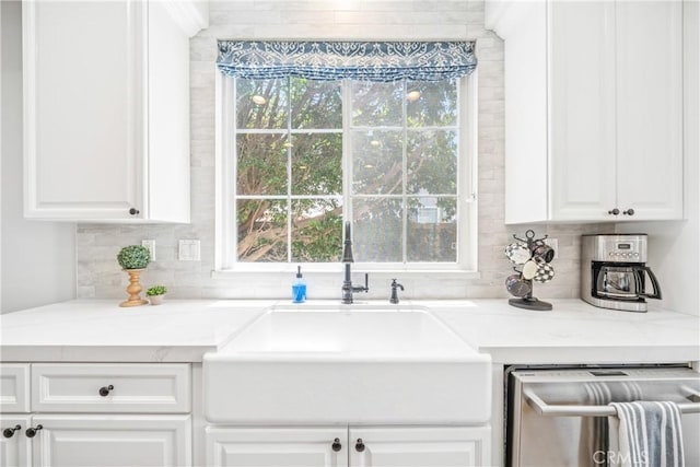22681 Maplewood, Mission Viejo, CA 92692 - kitchen featuring dishwasher, white cabinets, healthy amount of natural light, and light stone counters