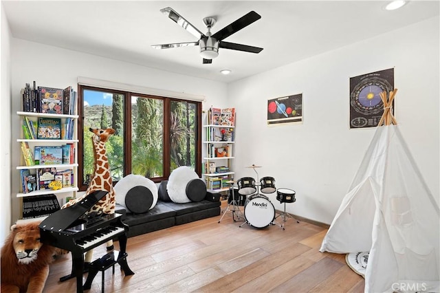 24537 Dry Canyon Cold Creek Rd, Calabasas, CA 91302 - sitting room featuring ceiling fan, wood-type flooring, and recessed lighting