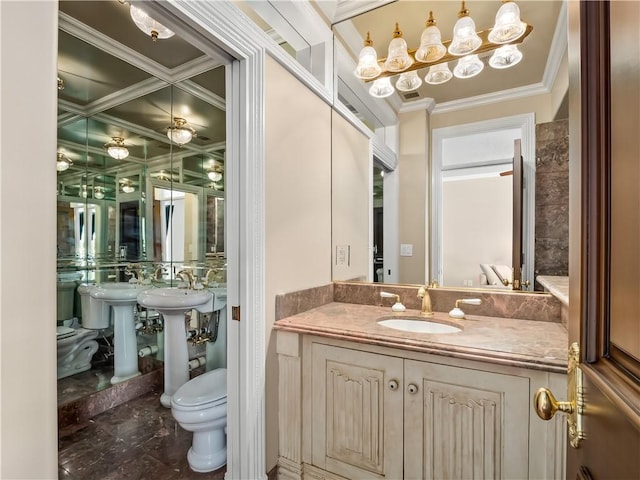 6550 N Blackhawk Ln, Clovis, CA 93619 - bathroom featuring crown molding and coffered ceiling