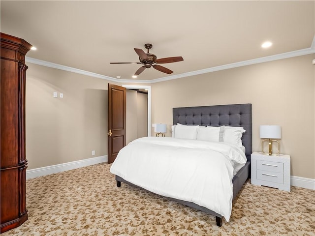6550 N Blackhawk Ln, Clovis, CA 93619 - bedroom featuring crown molding, recessed lighting, ceiling fan, and light colored carpet