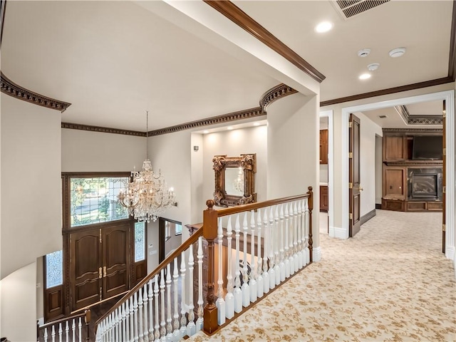 6550 N Blackhawk Ln, Clovis, CA 93619 - carpeted entrance foyer with ornamental molding, a chandelier, and recessed lighting