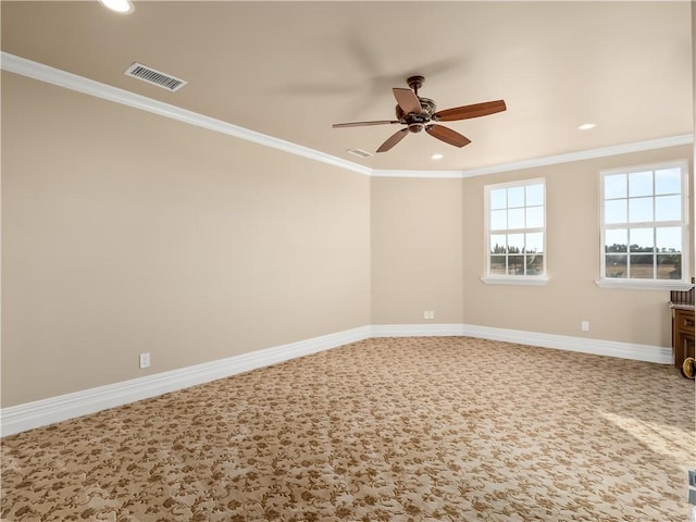 6550 N Blackhawk Ln, Clovis, CA 93619 - spare room featuring ceiling fan, crown molding, carpet floors, and recessed lighting