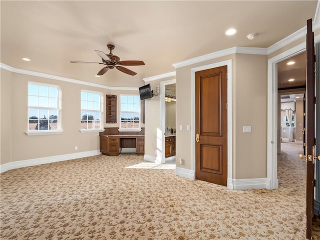 6550 N Blackhawk Ln, Clovis, CA 93619 - unfurnished living room featuring carpet flooring, radiator heating unit, a ceiling fan, recessed lighting, and plenty of natural light