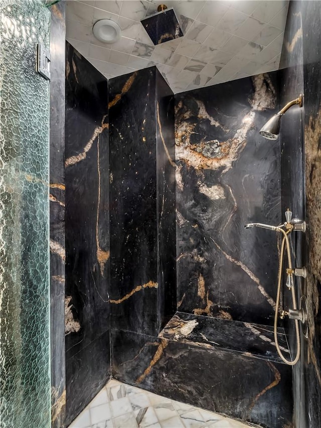 6550 N Blackhawk Ln, Clovis, CA 93619 - full bath featuring marble look tile flooring and a marble finish shower