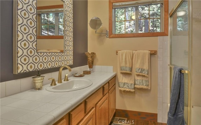 26873 Huron Rd, Lake Arrowhead, CA 92317 - bathroom featuring vanity and tiled shower