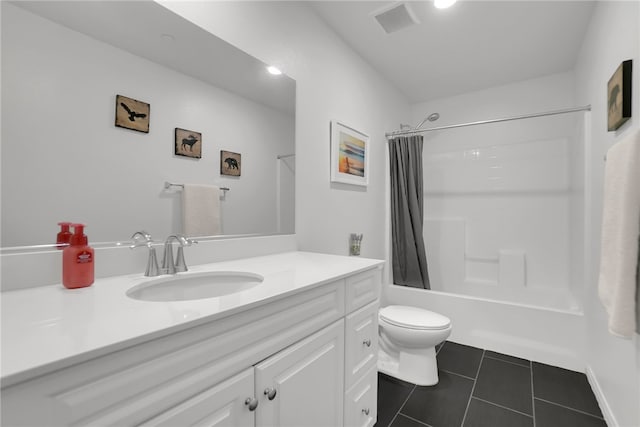 8595 Founders Grove St, Chino, CA 91708 - full bath featuring vanity, shower / tub combo with curtain, and tile patterned flooring