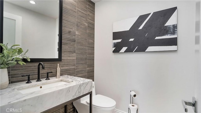 4855 Green Crest Dr, Yorba Linda, CA 92887 - half bathroom with decorative backsplash and vanity