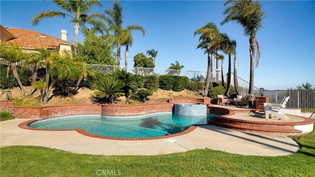 4855 Green Crest Dr, Yorba Linda, CA 92887 - view of swimming pool with a fenced backyard, a patio, and a pool with connected hot tub