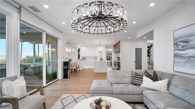 4855 Green Crest Dr, Yorba Linda, CA 92887 - living area featuring a chandelier, light wood finished floors, and recessed lighting
