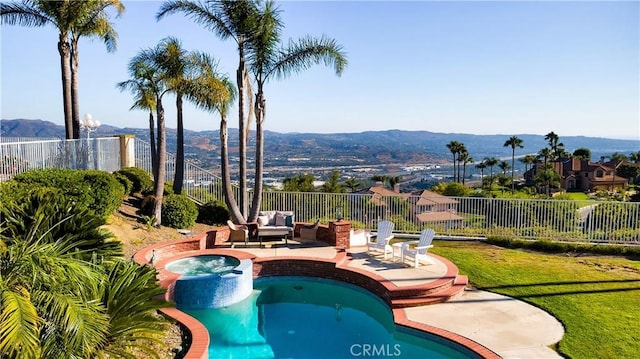 4855 Green Crest Dr, Yorba Linda, CA 92887 - view of pool with a fenced backyard, a patio area, and a mountain view