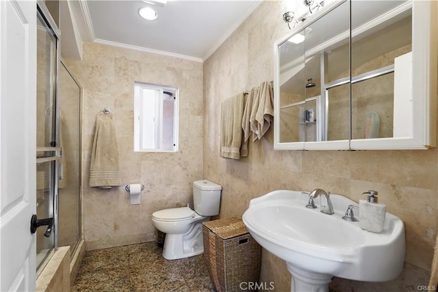 7060 Morse Ave, North Hollywood, CA 91605 - full bathroom with ornamental molding, tiled shower, and tile walls