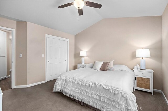 2078 Mansfield Ct, Chico, CA 95928 - carpeted bedroom featuring lofted ceiling, ceiling fan, and a closet