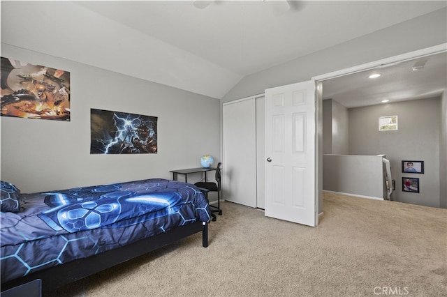 27151 Manor Cir Unit 54, Valencia, CA 91354 - carpeted bedroom with a closet, lofted ceiling, recessed lighting, and a ceiling fan