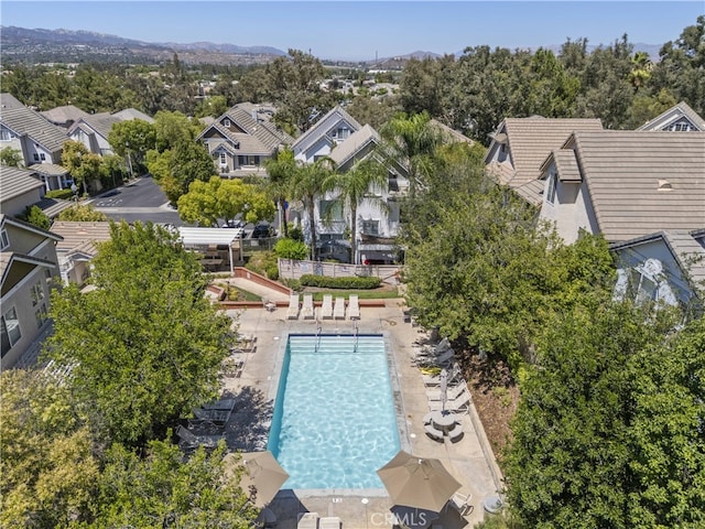 27151 Manor Cir Unit 54, Valencia, CA 91354 - aerial view of residential area with a pool area and mountains
