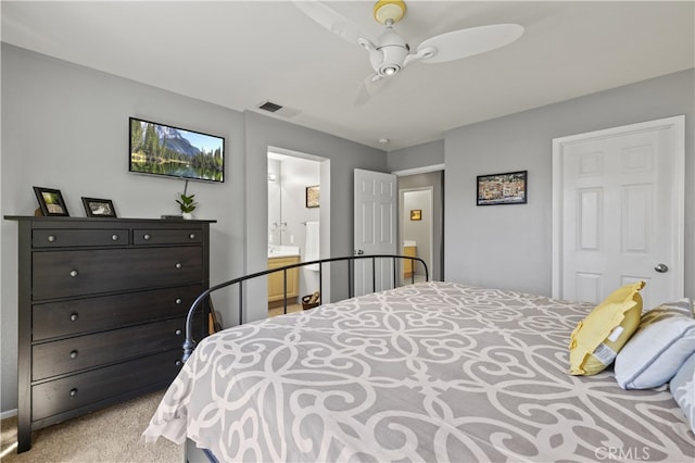 27151 Manor Cir Unit 54, Valencia, CA 91354 - carpeted bedroom with ensuite bath and a ceiling fan