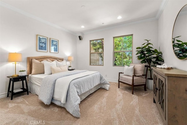 180 Guinevere, Irvine, CA 92620 - bedroom featuring light carpet, crown molding, and recessed lighting