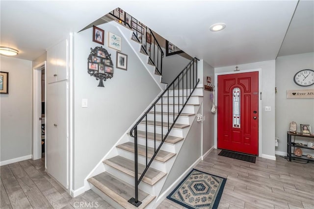 14750 Danbrook Dr, Whittier, CA 90604 - entryway featuring wood finished floors, stairway, and recessed lighting