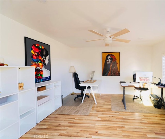 658 W 120th St, Los Angeles, CA 90044 - office area featuring wood finished floors and a ceiling fan