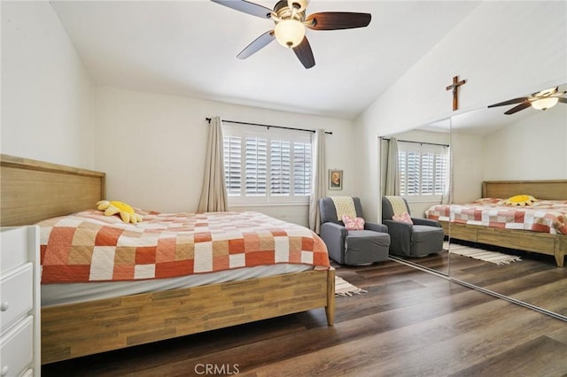 1748 S Mountain Ave Unit A, Ontario, CA 91762 - bedroom featuring lofted ceiling, wood finished floors, and a ceiling fan