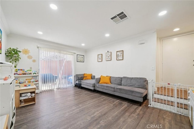 1748 S Mountain Ave Unit A, Ontario, CA 91762 - living room featuring wood finished floors, crown molding, and recessed lighting