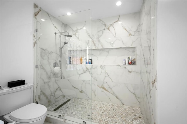 17437 Chase St, Northridge, CA 91325 - bathroom featuring a marble finish shower and recessed lighting