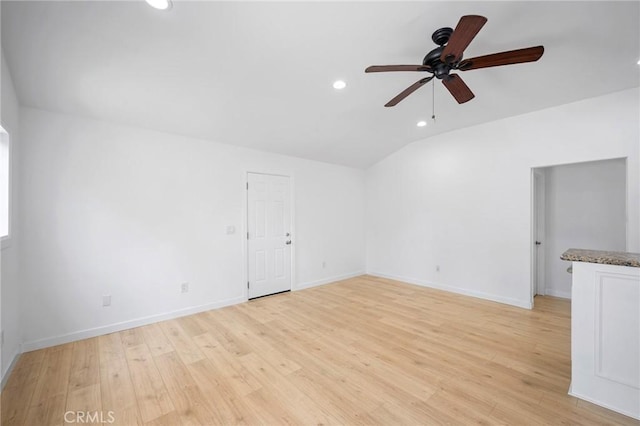 17437 Chase St, Northridge, CA 91325 - unfurnished living room with recessed lighting, a ceiling fan, vaulted ceiling, and light wood finished floors
