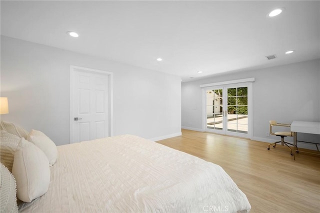 17437 Chase St, Northridge, CA 91325 - bedroom with access to outside, light wood-type flooring, and recessed lighting