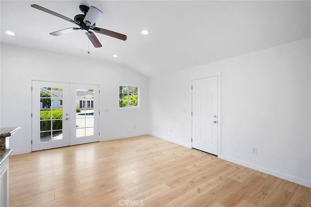 17437 Chase St, Northridge, CA 91325 - unfurnished living room with lofted ceiling, french doors, light wood-style floors, recessed lighting, and ceiling fan