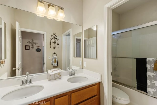 31676 Brentworth St, Menifee, CA 92584 - full bathroom with double vanity and bath / shower combo with glass door