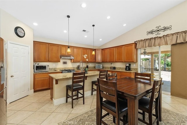31676 Brentworth St, Menifee, CA 92584 - dining area featuring light tile patterned flooring, recessed lighting, and lofted ceiling