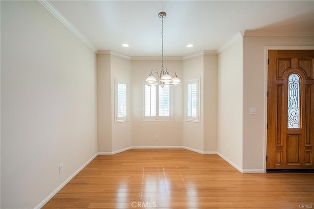 16714 Inglewood Ave Unit A, Lawndale, CA 90260 - entryway featuring a chandelier, light wood-style floors, recessed lighting, and crown molding