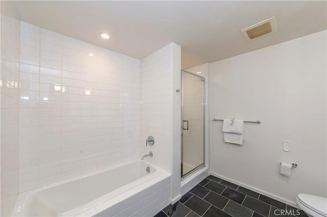 1155 S Grand Ave Unit 1008, Los Angeles, CA 90015 - full bath featuring a tile shower, a tub to relax in, tile patterned floors, and recessed lighting