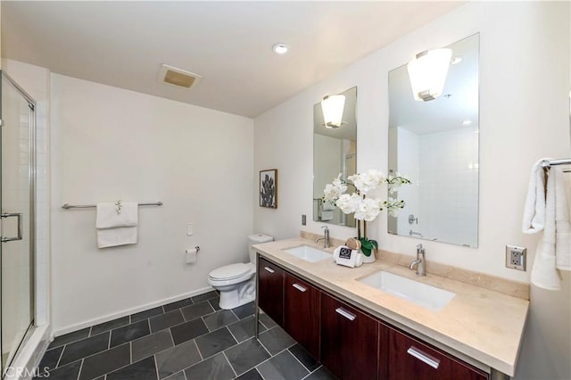 1155 S Grand Ave Unit 1008, Los Angeles, CA 90015 - bathroom with a stall shower, double vanity, and tile patterned floors